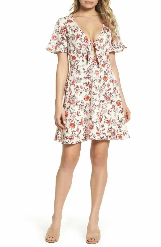 Women's Elegant Evening Attire Romantic Date - Night Ensemble Floral Print Ruffle Flare Mini Dress In Red, White