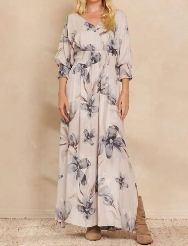 Charming Women's Clothes For Special Events Nordic Minimalist Home Look Floral Maxi Dress In Grey