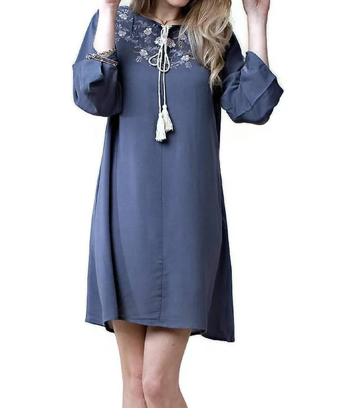 Charming Women's Clothes For Special Events Weekend Special Floral Embroidered Shift Dress In Slate