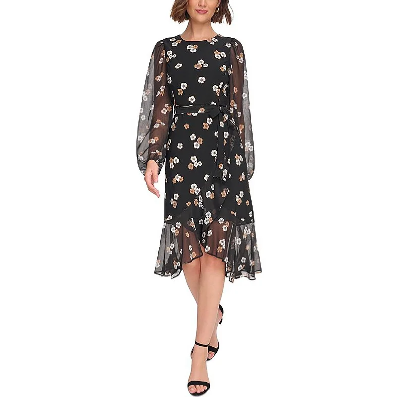 Modern Women's Clothes Discounts on Casual Weekend Styles Womens Ruffled Floral Print Fit & Flare Dress