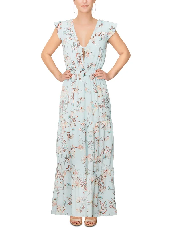 Women's Cozy Clothes Parisian Effortless Chic Style Womens Crepe Floral Maxi Dress