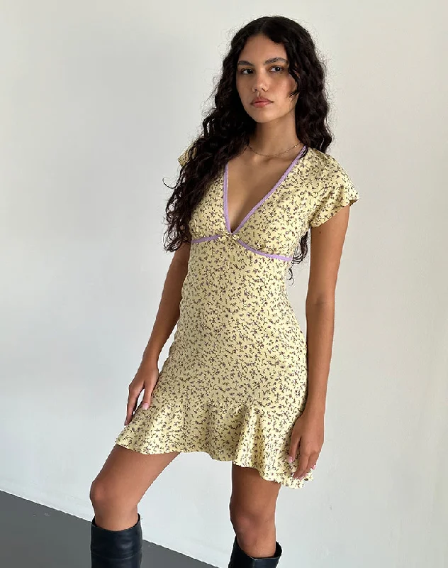 Women's Loungewear Clothes Lightweight Fabric Gysele Mini Dress in Flowing Flower Yellow