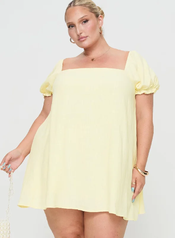 Women's Apparel Update with Cottagecore Styles Beyond Linen Blend Mini Dress Yellow Curve