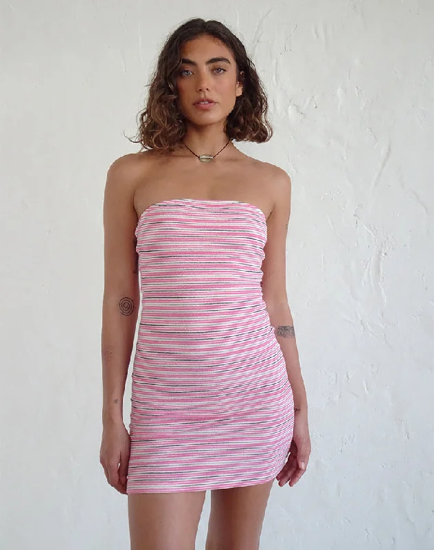 Women's Occasion Wear Apparel Soft Textures Dema Mini Dress in Jacquard Pink Stripe