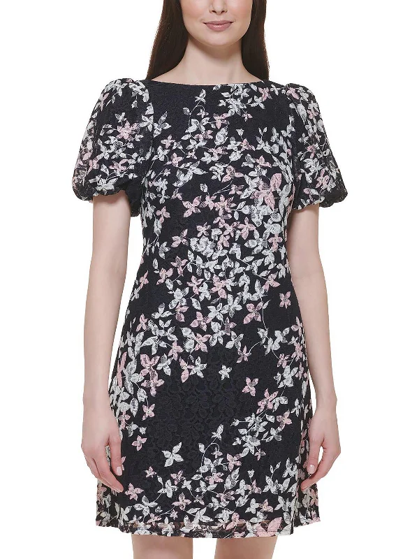 Women's Sporty Chic Clothes Feminine Soft - Hued Styles Womens Floral Puff Sleeve Sheath Dress