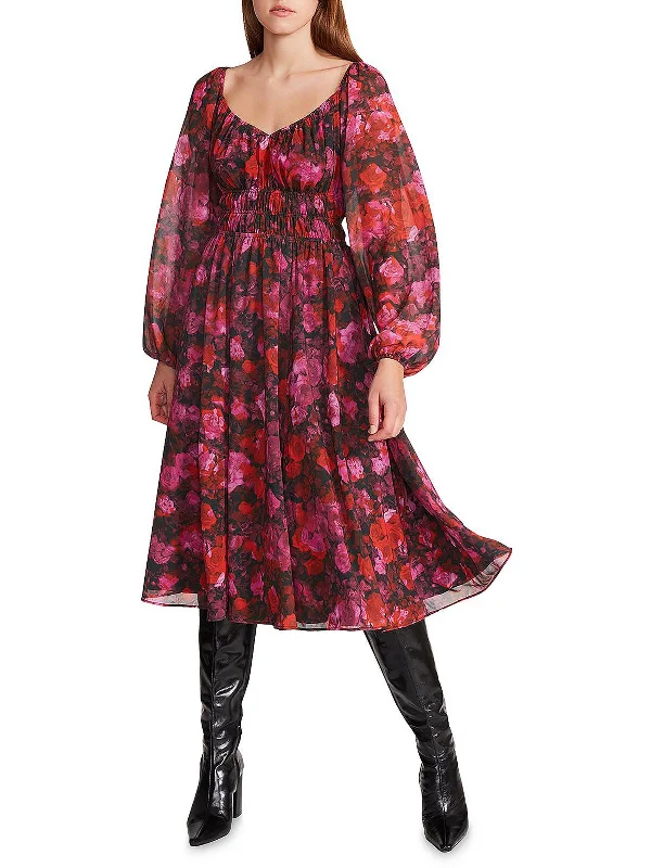 Stylish Outerwear Clothing For Women Refined Simplicity Laine Womens Chiffon Floral Print Fit & Flare Dress