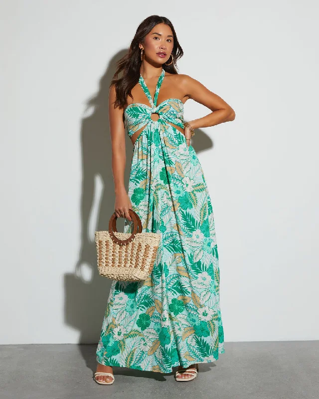 Women's Evening Wear Attire Great Deals on Ethnic Cultural Wear Moana Halter Tropical Print Maxi Dress