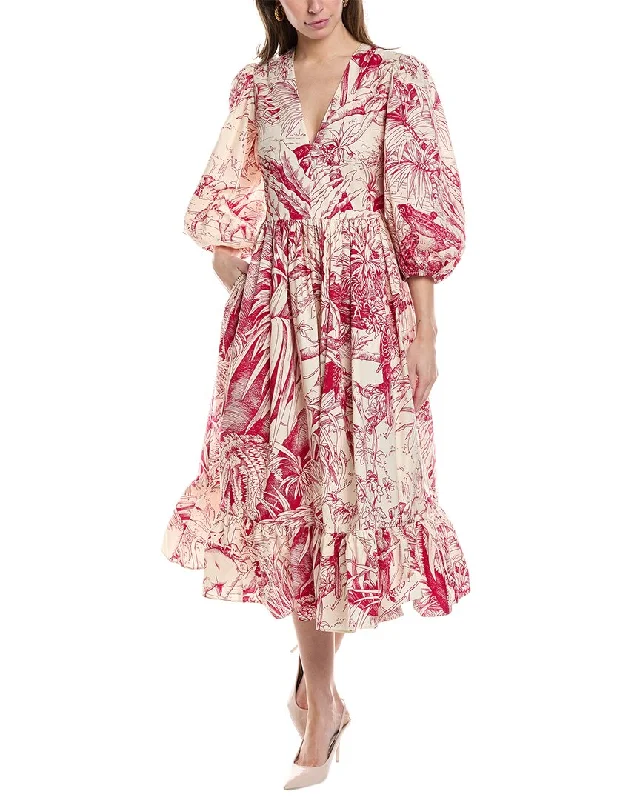 Women's High-End Clothing Y2K Nostalgic Fashion Look RED Valentino Elbow Sleeve Midi Dress