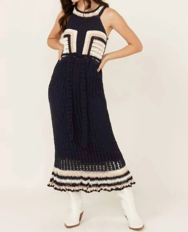 Women's Seasonal Clothes Big Savings on Rustic Countryside Styles Drew Hand Crochet Midi Dress In Navy