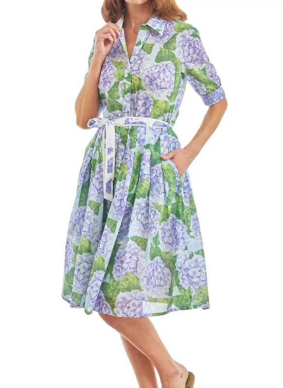 Women's Casual Outfit Mother's Day Special Mrs Maisel Hydrangea Midi Dress In Lavender,spring Green