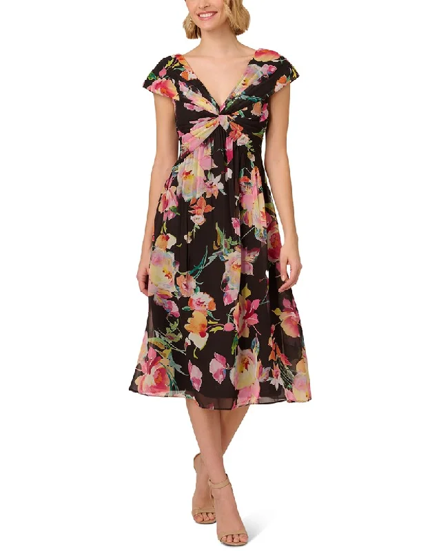 Women's Formal Clothes Disco - Inspired Retro Dance Look Adrianna Papell Printed Front Twist Midi Dress