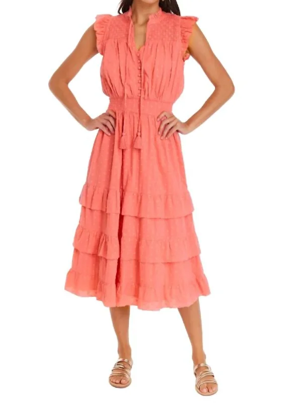 Women's Plus-Size Casual Outfit Romantic Detailing Misha Midi Dress In Coral