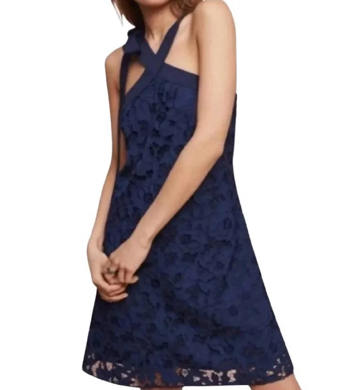 Women's Comfortable Lounge Garments Mid - Week Surprise Floral Lace Mini Dress In Navy Blue