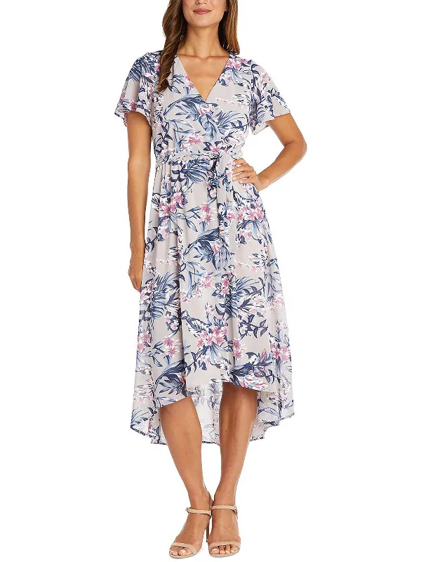 Women's Elegant Evening Outfit Holiday Sale Petites Womens Floral Print Faux Wrap Midi Dress