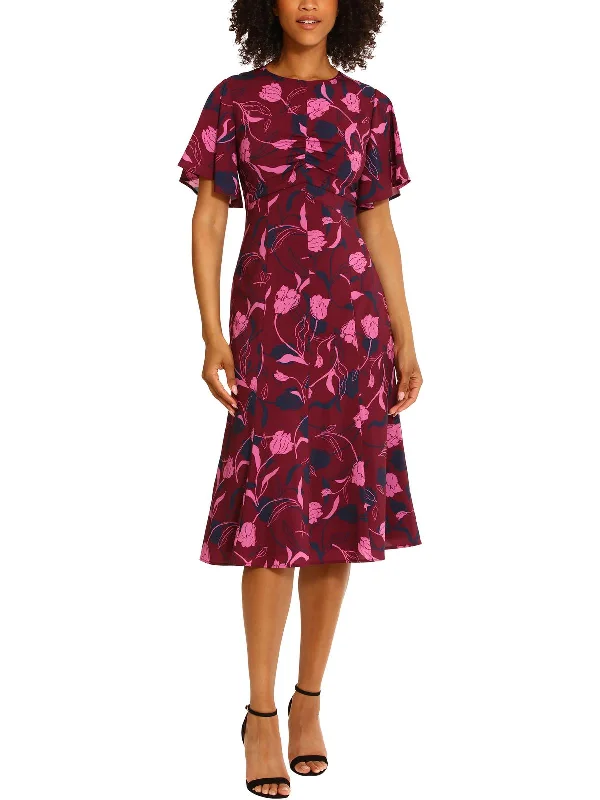 Women's Formal Event Clothing Effortless Comfort Womens Floral Ruched Midi Dress