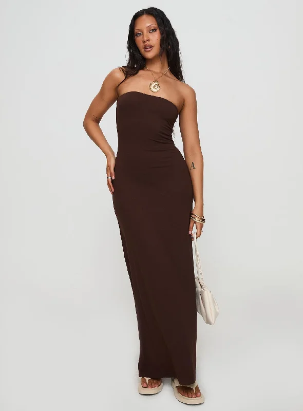 Women's Plus-Size Garments Subtle Sophistication Bellaire Strapless Maxi Dress Brown