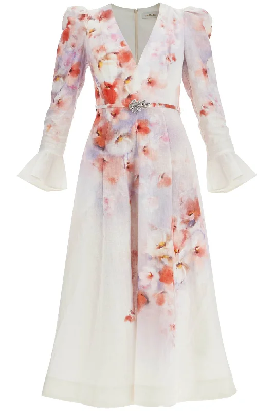 Affordable Luxury Women's Garments Lighten Up with Nordic Styles Zimmermann Women's  Floral Linen Midi Dress Ciara