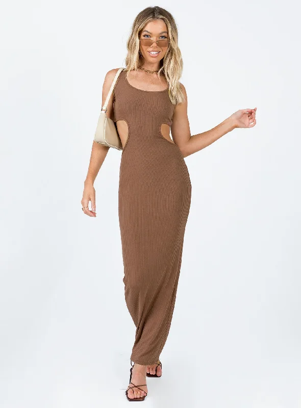 Comfortable Lounge Clothing Dreamy Draping Alaska Maxi Dress Brown