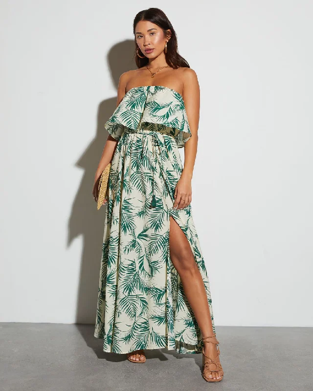 Women's Comfortable Lounge Attire Grab Romantic Date - Night Styles Now Swaying Palms Strapless Empire Maxi Dress