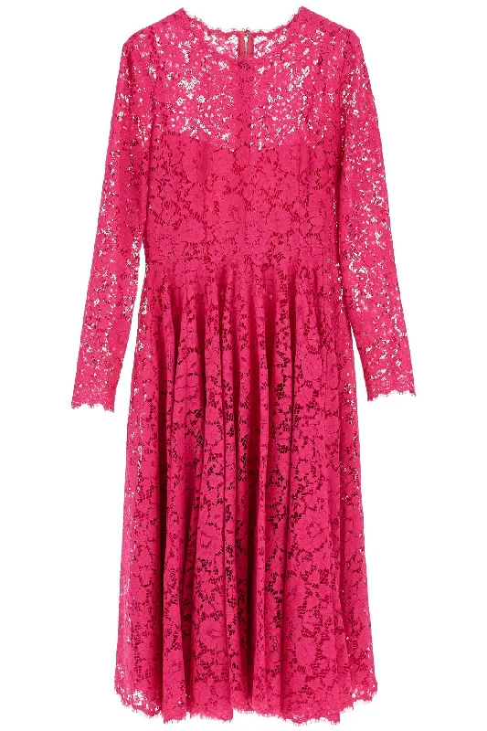 Comfortable Garments For Women Art Deco Geometric Pattern Look Dolce & Gabbana Women's Shocking pink Floral Lace Midi Dress