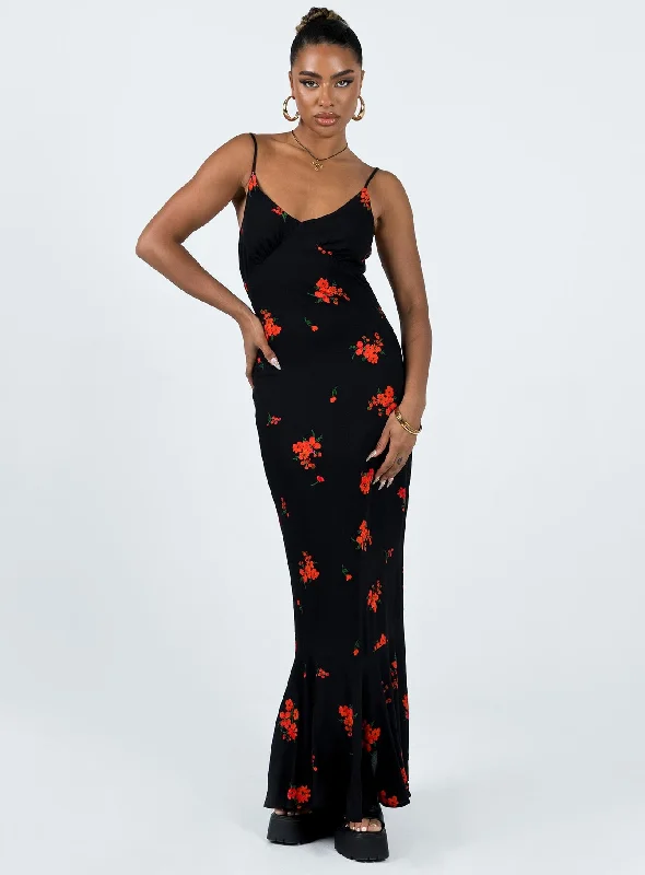 Women's Seasonal Clothes Feminine Charm Lucan Maxi Dress Black / Red