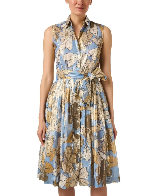 Women's Trendy Garments Parisian Effortless Chic Style Caliban Metallic Floral Print Shirtdress