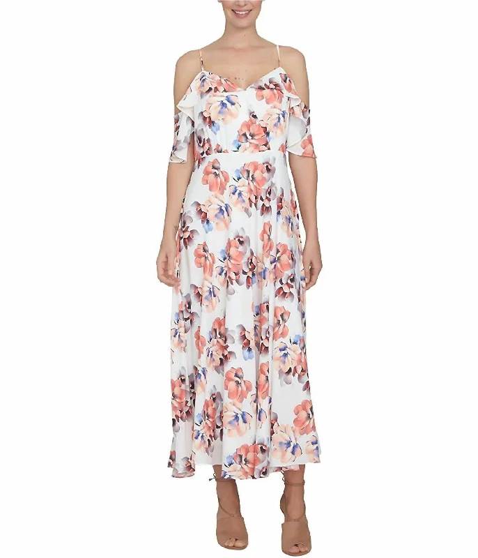 Elegant Women's Evening Garments Huge Savings on Parisian Styles Floral Maxi Dress In White/orange