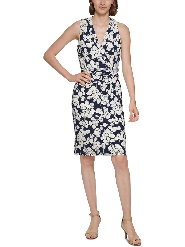 Women's Transitional Outfit Early Access to Art Deco Styles Sale Petites Womens Floral Print Surplice Sheath Dress