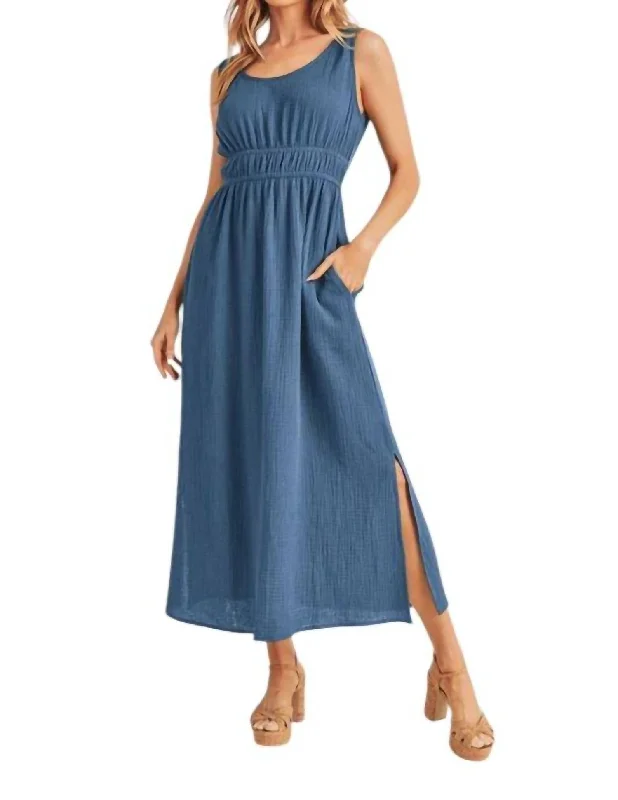 Timeless Women's Garments Boho - Chic Festival - Ready Style Gauzy Midi Dress In Azure