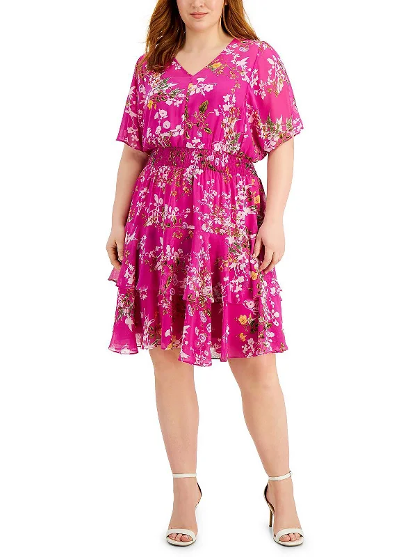 Women's Work Outfit For The Office Last Chance Sale Plus Womens Floral Tiered Fit & Flare Dress