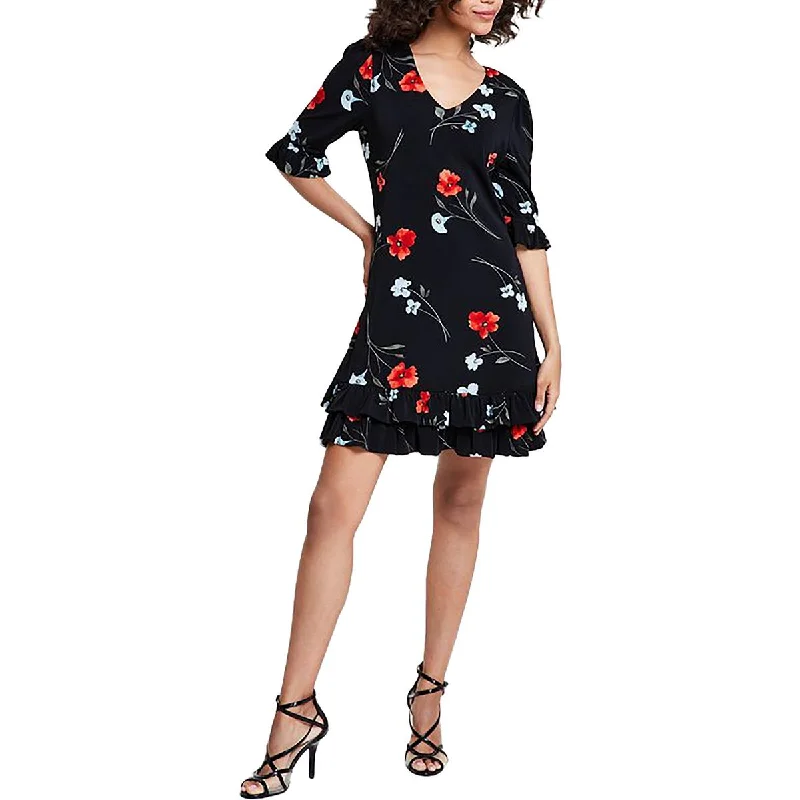 Modern Women's Apparel Subtle Sophistication Womens Floral Print Ruffled Hem Shift Dress