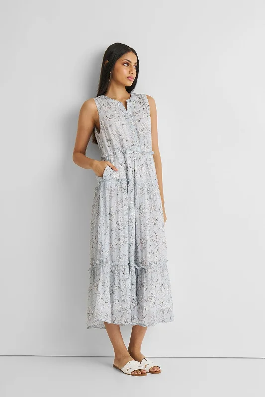 Women's Holiday Attire Effortless Sophistication Perfect Resort Maxi Dress in Blue Florals