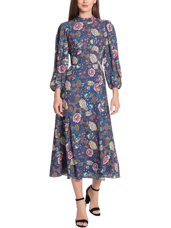 Sustainable Women's Clothing Everyday Glamour Womens Floral Midi Wear to Work Dress