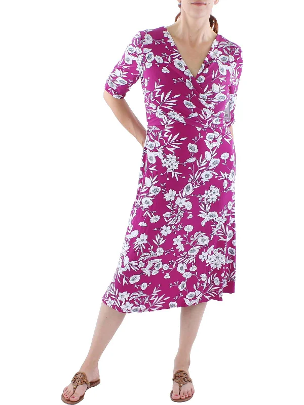 Women's Office Attire Luxe Layering Womens Floral A-Line Midi Dress