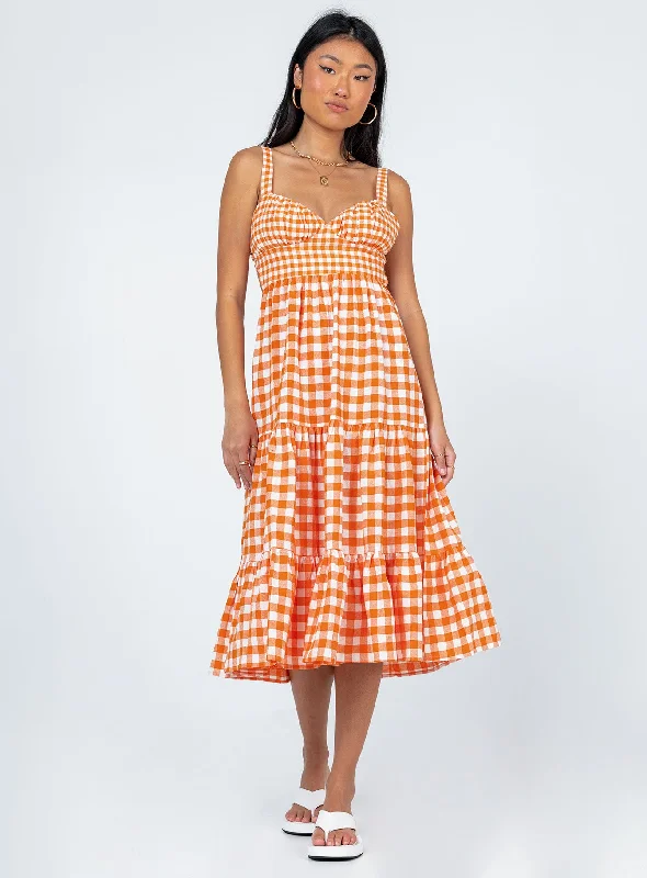 Fashionable Women's Clothing Fashion-Forward Style Bea Maxi Dress Orange Gingham