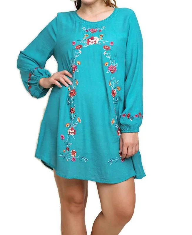 Women's Vintage Clothes Grab Romantic Date - Night Styles Now Floral Embroidered Dress In Emerald