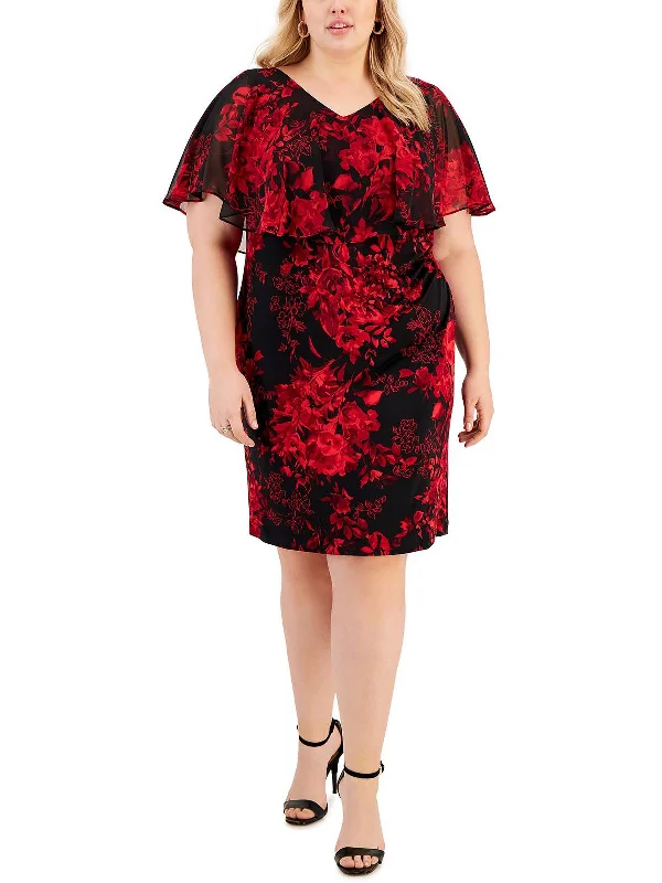 Women's Comfy Loungewear Outfit Score Big on Glamorous Red - Carpet Styles Plus Womens Floral Popover Sheath Dress