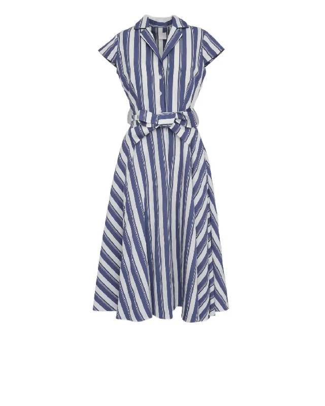 Women's Outerwear Garments Summer Splash Sale Women's Zoe Short Sleeve Midi Dress In Blue Stripes