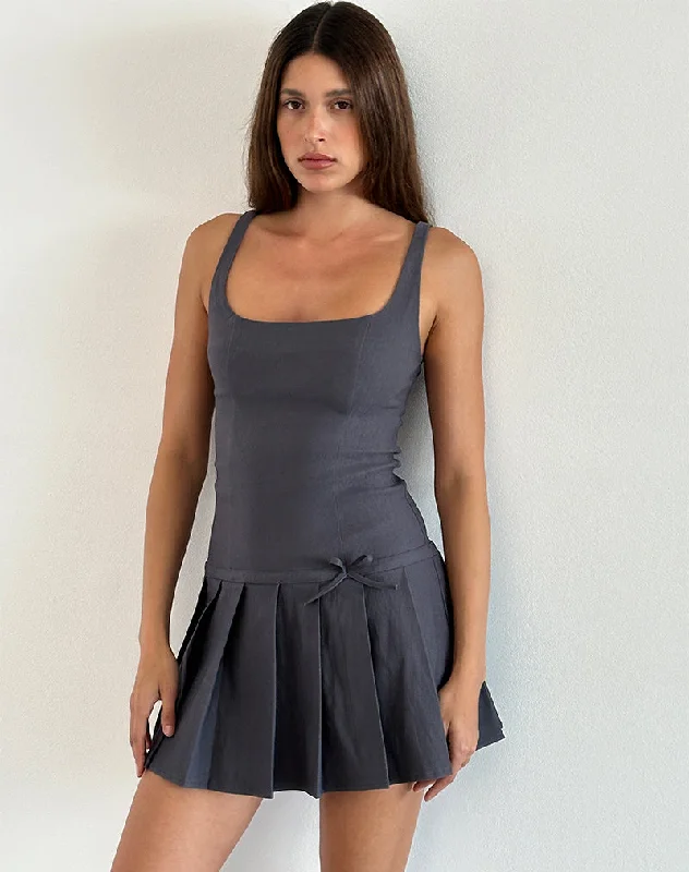 Women's Comfortable Garments Feminine Flow Jadzia Drop Waist Mini Dress in Charcoal Grey