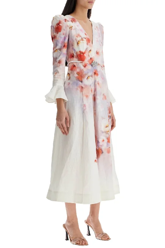 Women's Workout Garments Limited Quantities Zimmermann White Floral Linen Midi Dress Ciara