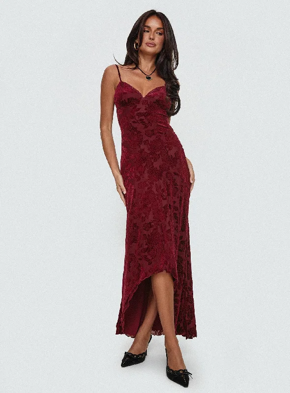 Women's Evening Apparel Lightweight Fabric Rumours Slippy Burnout Maxi Dress Burgundy