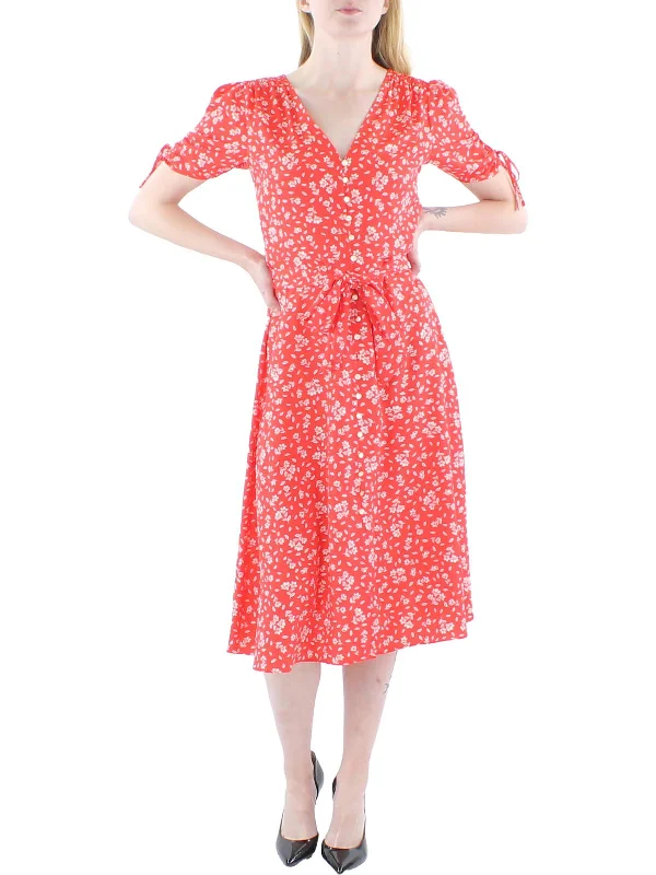 Elegant Clothing For Women Minimalist Chic Womens Crepe Floral Print Fit & Flare Dress