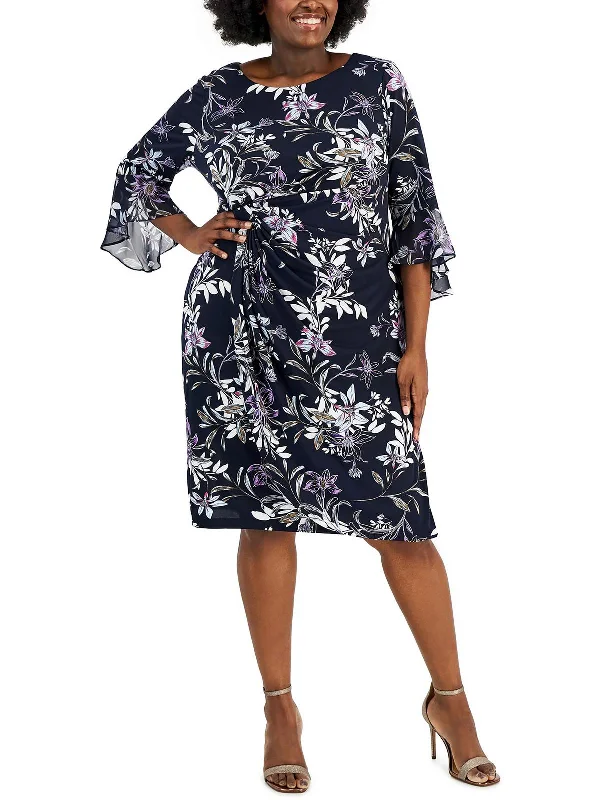 Women's Vintage Clothes Coastal Beach - Inspired Style Plus Womens Floral Faux Wrap Midi Dress