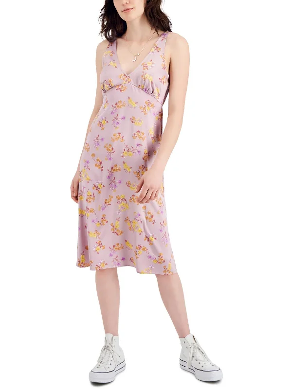 Affordable Women's Attire Modern Romance Juniors Womens Floral Print Calf Midi Dress