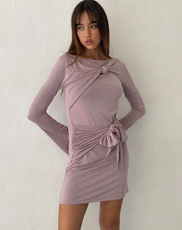 Women's Holiday Clothes Final Clearance Kari Knot Mini Dress in Slinky Mauve