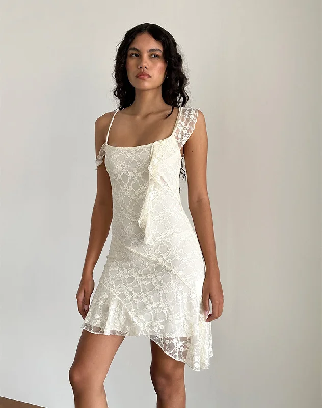 Women's Functional Outdoor Garments Elegant Contour Jati Mini Dress in Off White Canina Rose Lace