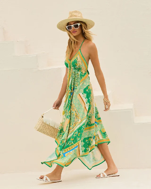 Women's Vacation Outfit Set Flowy Fabric Grasse Border Print Maxi Dress