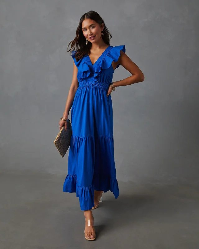 Women's Attire Feminine Flow Minerva Tiered Ruffle V-Neck Maxi Dress