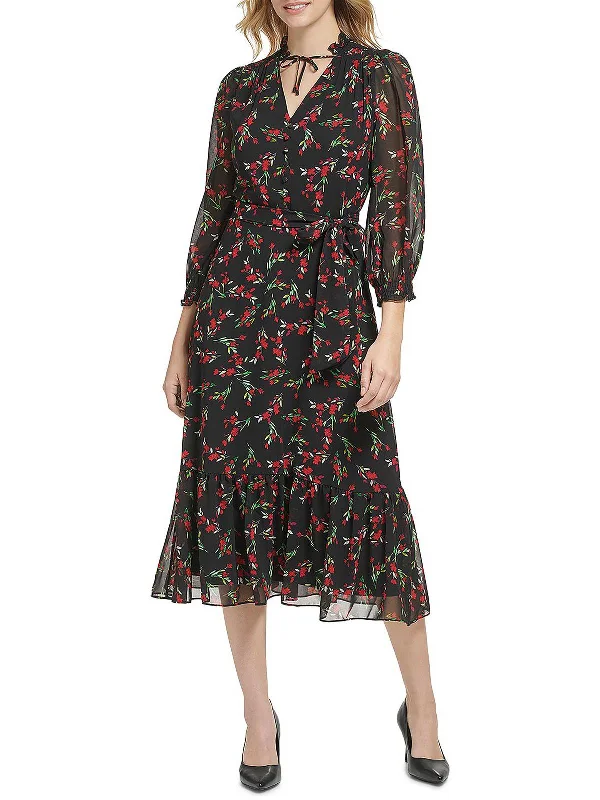 Vintage Clothing For Women Great Prices on Feminine Styles Womens Chiffon Floral Print Midi Dress