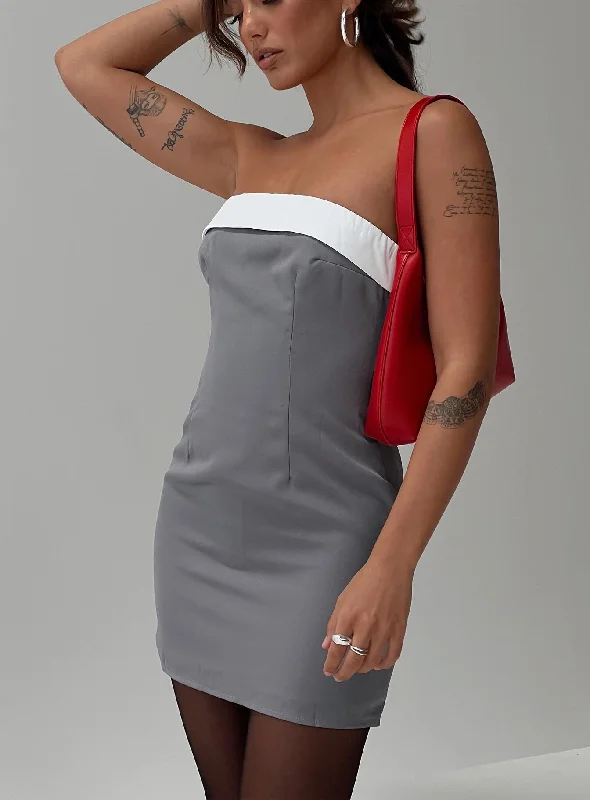 Affordable Luxury Women's Apparel Buy More, Save More Tein Strapless Mini Dress Grey / White